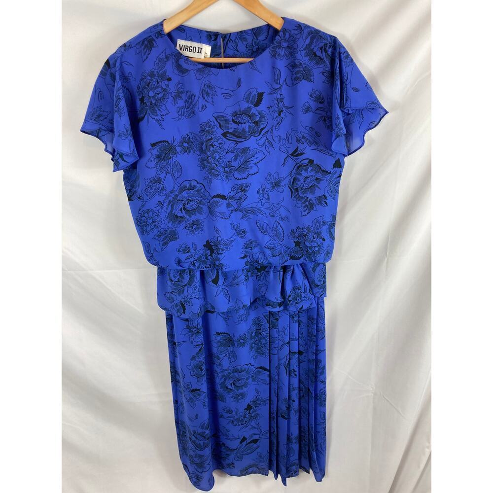 Virgo II Vintage Blouson Dress Floral Pattern Size 14